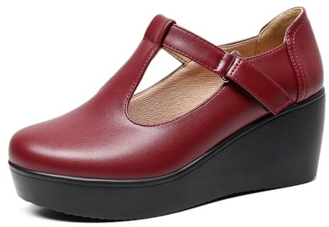 HNVAVQ Zapatos con Correa en T y Cuña para Mujer de Plataforma Retro Zapatos Mary Janes de Trabajo Cómodos Elegantes