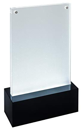 SIGEL TA423 Soporte de sobremesa con LED para A6, presentación a dos caras, con iluminación, transparente/negro, Acrílico