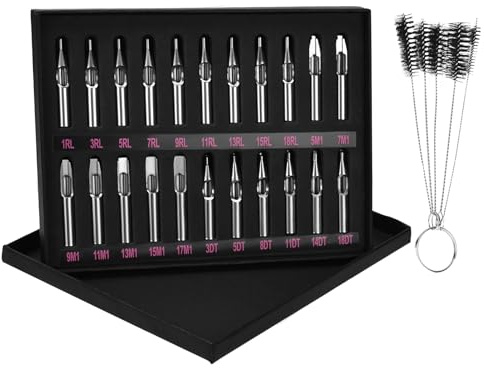 ATOMUS 22 St Tattoo Spitzen Tips Set Edelstahl Tattoo Nadeln Tipps Düse Mix 5 Stück Nylon Rohr Pinsel Reinigungsbürsten