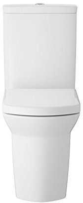 Hudson Reed CCL008 Maya Modern Bathroom Flush to Wall Toilet Pan, Cistern and Soft Close Seat, 840 x 385 x 645mm, White