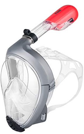 Schnorchelmaske STARFISCH Panorama Taucherbrille Vollgesichtsmaske Tauchermaske Vollgesicht Anti-Fog für Erwachsene und Kinder - Grau, L/XL