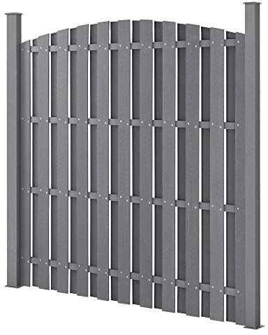 NEU.HOLZ Steccato ad Arco per Giardino Staccionata con Doghe e 2 Colonne in WPC Legno Composito Recinzione a Forma Curva con Base in Acciaio 185 x 193 cm - Grigio