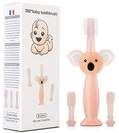 SOYAR Brosse à dents pour bébé et anneau de dentition pour sucette,Pour nettoyer les dents de bébé, silicone facile à nettoyer, convient aux bébés de 6 à 36 mois