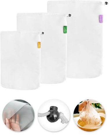 purifyou Premium Reusable Nut Milk Bags - Set of 3 (80, 160, 200 microns), Cold Brew Bags and Cheese Cloths, For Straining Tea and Fruit Juice, Reusable Shopping Bag and Produce Storage