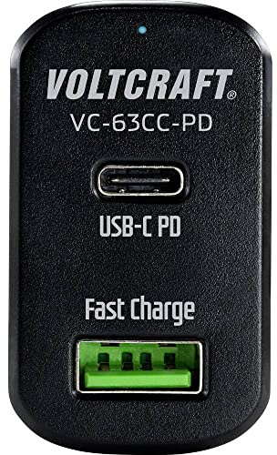 Voltcraft CAS-63 USB Ladegerät 63 W 1x USB-A, 1x USB-C® USB PD Schwarz KFZ USB Power Delivery (USB-PD)