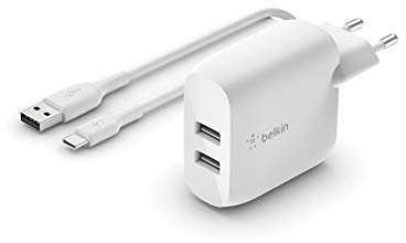 Belkin Boost Charge USB-A-Ladegerät, 24 W, mit zwei Anschlüssen und USB-A/USB-C-Kabel (Für Pixel, iPad Pro und andere Geräte, etwa von Samsung)
