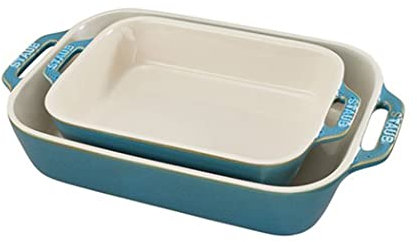 STAUB Ceramique - Juego de 2 platos rectangulares para horno, color turquesa envejecido, cerámica, 2 piezas (20 x 16 cm y 27 x 20 cm)