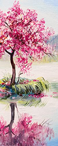 A.Monamour Türtapete Selbstklebend Türfolie Türposter 3D Orientalischer Kirschbaum Sakura Am See Ölgemälde Landschaft Vinyl Folie Türdeko Tapete Wandbild Türaufkleber Türtattoo 77 x 200 cm