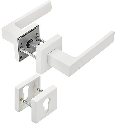 SOTECH Türdrückergarnitur CUBE weiß für Profilzylinder | 120 x 22 mm Vierkant 8 x 8 mm für Eingangstür Rosetten Drückergarnitur von SOTECH