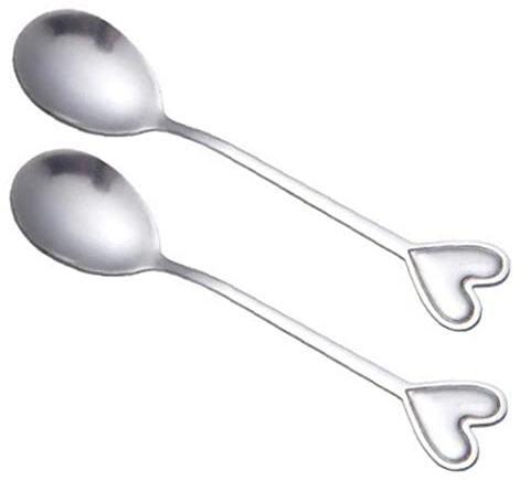 Froiny 2pc Stainless Steel Heart Shape Coffee Tea Spoon Fork Dessert Sugar Stirring Decorative Spoons Teaspoon Wedding Gift Kitchen Tools, Silver