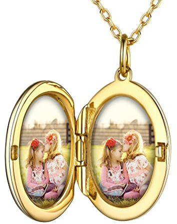PROSILVER Medaillon aufklappbar mit Kette personalisiert Herz/Oval/Runde Anhänger Halskette Foto Bilder Amulett zum Öffnen 925 Silber/18k vergoldet Souvenir Schmuck für Frauen Mutter Tochter