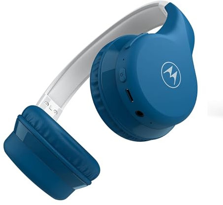 Motorola Sound Moto JR300 - Bluetooth Kinderkopfhorer - mit Lautstärkebegrenzung und Audio-Splitter - Blau/Grau