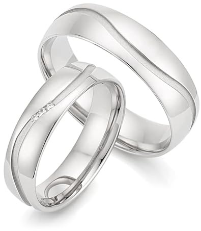 123traumringe Eheringe in 925 Silber I Partnerringe mit Etui & Gravur I Damenring mit 3 Brillanten I Ringgröße 50-62 mm oder 54-70 mm I Verlobungsringe in 5/6 mm Breite & 1,5 mm Stärke I S60A