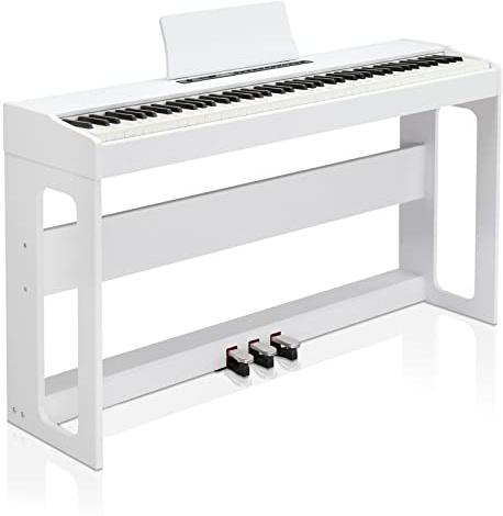LALAHO Digital Piano 88-Key Weighted Action Electric Piano with 3-Pedal Unit, Double Bluetooth, Split/Touch/Transpose Control Functions(White)