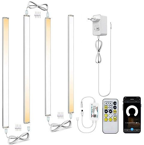 Guoguoyun 4PCS 30cm Bar LED Kabinett Licht Installationssatz mit Fernbedienung Unterbauleuchte Farbändernde Dimmable Helligkeit mit Echo Alexa Echo Google Home (4 Pcs CCT 2700K-6500K Kabinett Licht)