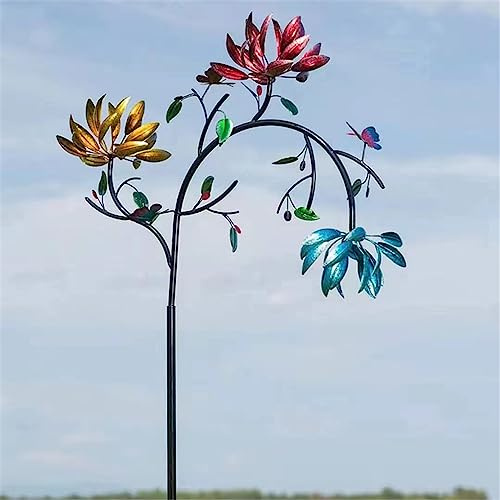 Wind Im Freien Spinner, Wind Spinner Für Garten, Wind Skulpturen Spinner, Dynamische 3D Windmühle, Mit Metall Garten Pfahl, Gartenarbeit Plug Wind Spinner Dekor Für Hof, Garten, Außen (Flower)