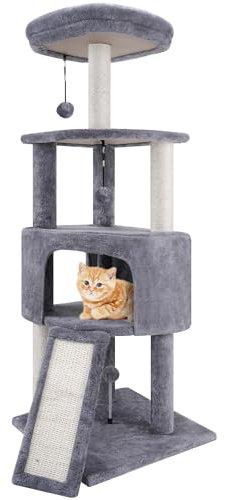 TWDEPART Cat Tree with Cat Scratching Posts for Indoor Cats,Furniture Activity Centre Climbing Tree with Big Cat Condo and Hanging Balls,Grey