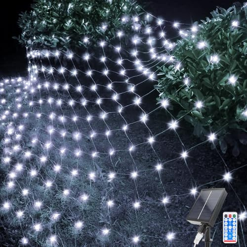 Acxilexy Lichternetz Solarleuchten Außen, 2 M x 3 M 198 LEDs Lichterkette Netz mit 8 Modi, Fernbedienung, Wasserdichte Lichterketten Vorhang für Weihnachten Hochzeit Garten Fenster Dekoration