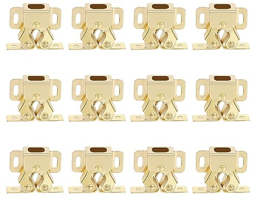 Alise Cabinet Door Latch and Catch,Cupboard Closet Doors Catches Closer Double Ball Roller Catch Latches,Cold Rolled Steel Gold Finish,Pack of 12