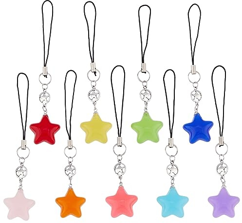 SUPERFINDINGS 9 Stück Acryl Stern Anhänger Mit Baumelnden Perlen 10.8cm Niedlicher Bunter Handy Gurt Handy Dekorationsgurt Für Smartphones Rucksack Geldbörse