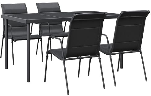 vidaXL 5-tlg. Garten-Essgruppe Schwarz Stahl und Textilene