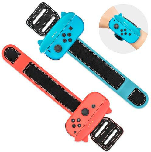 2 Pack Armband für Just Dance 2025 - Cenawin 2 in 1 Elastische Handgelenksband Armbänder Controller Griff für Nintendo Switch/Switch OLED Joy Con, Just Dance 2024/2023/2022/2021 (Rot und Blau)
