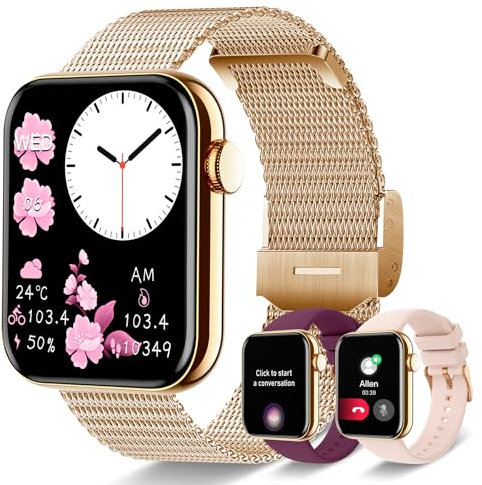 INNOFOVO Smartwatch Donna con Risposta Chiamate e Whatsapp, 1.85'' Smart Watch con Frequenza Cardiaca, Monitoraggio del Sonno, Contapassi, Fitness Tracker per Android iOS, Oro Rosa