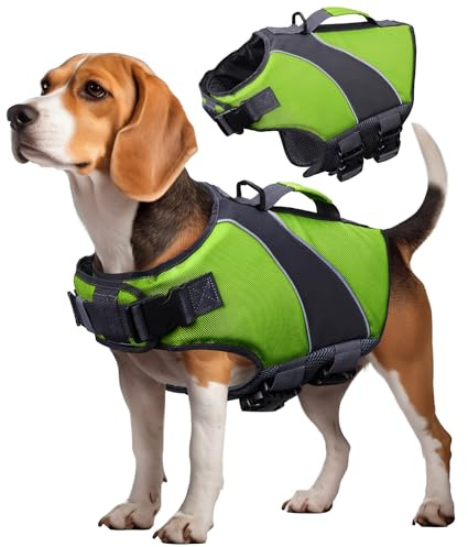 Navaris Gilet de Sauvetage pour Chien - Veste de Natation Ajustable pour Chiens Taille S à L avec poignée Souple et Mousse épaisse pour Promenade Plage lac Piscine Camping