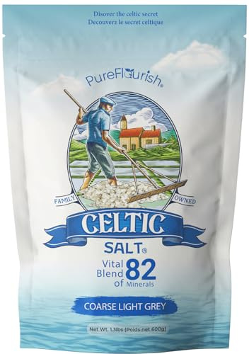 Pure Flourish Celtic Sea Salt - 600g | 100% Unrefined Celtic Salt | Rich in Essential Minerals | Hand Harvested Light Grey Celtic Salt Crystals from France