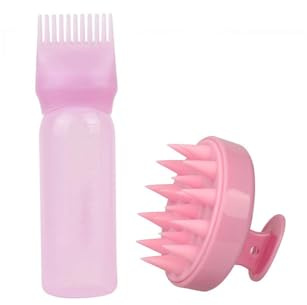 Byezhou Scalp Massager Shampoo Brush & Squeeze Comb Applicator Bottle with Graduated Scale Head Relaxation Tools for Home Salon Comb Applicators
