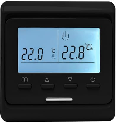 Adept Technology Digital Programmable Room Thermostat - Electric or Wet Underfloor Heating Systems, 7 Days Programming Thermostat, Safety On/Off Power Switch, CE Certified, 86mm x 86mm x 16mm, Black