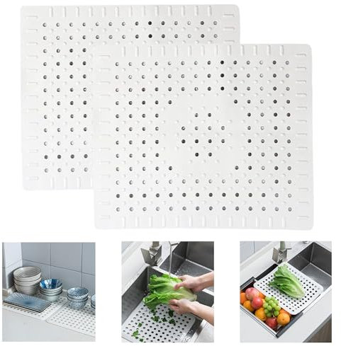 thirei Spülbeckeneinlage Gummi, 2 Stück Spülbeckeneinlage,31 x 26 cm Spülbeckenmatte Sink Mat, Spülmatte Gummi, für Küche und Bad, Grau Spülmatte für Spülbecken