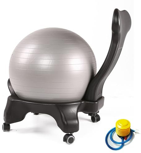 Sitzball Schwangerschaftsballstuhl mit Luftpumpe, Ergonomischer Yogaballsitz für Erwachsene und Kinder, Balance-Stuhl mit Rückenlehne und Gestell, Bauchtrainingsbälle (Color : Light Gray)