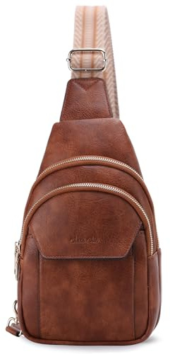 Chase Chic Brusttasche Damen, Klein Schulterrucksack PU Leder Sling Bag,Umhängetasche Crossbody Bag für Outdoorsport Reisen Braun