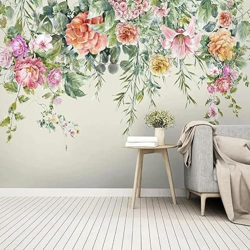 TANYANG Papier Peint Photo Personnalisé 3D Mode Vintage Fleurs Peintes À La Main Peintures Murales Salon Chambre Style Pastoral Décor À La Maison Papiers Peints Pour 3 D 350Cm(W)×245Cm(H)