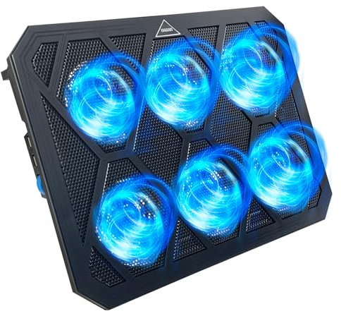 NAGAN Laptop Cooling Pad with 6 Fans, Ergonomic USB Powered Cooling Pad for Laptop with Dual USB 2.0 Ports, Height-Adjustable, Metal Mesh Gaming Notebook Cooler, Fits 15-17.3 inch Laptops