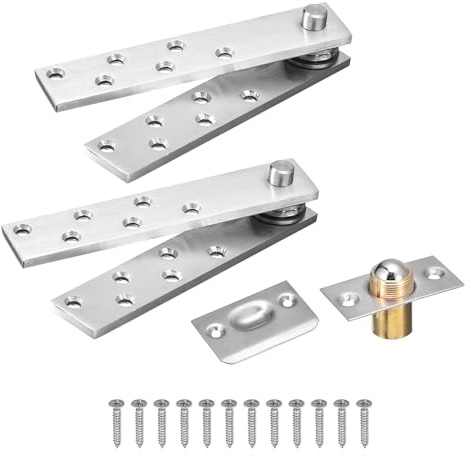 QUARKZMAN Puerta Pivotante Bisagras Eje Ponderado Pesado Madera Puerta Eje Giratorio para Madera Puertas 360 Grados Inoxidable Acero Plata 1 Juego