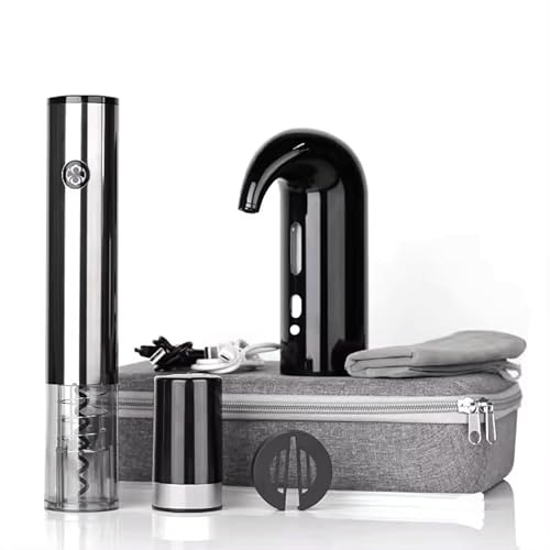 Automatic Wine Decanter, Stopper & Cork Screw Kit, Red or Black, with Carry Case (Classic Black)
