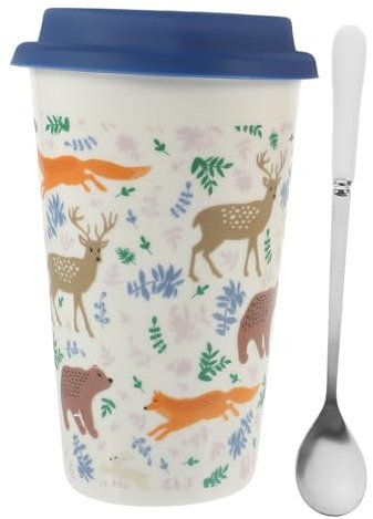 Hoement Weihnachts Keramiktasse Ohne Henkel Mit Deckel Und Löffel Kreativer Kaffeebecher Glatte Oberfläche Kompakt Für Kaffee Tee Und Getränke