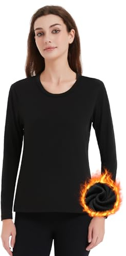 Soudittur Thermal Underwear Womens, Fleece Lined Thermal Tops Long Sleeve Undershirt Warm Winter Base Layers Shirt