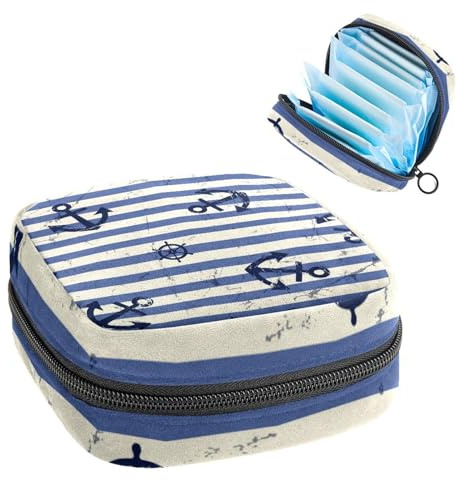 Borsa portaoggetti per assorbenti igienici, motivo a righe oceaniche, borsa per il primo ciclo mestruale per ragazze e donne, sacchetto per coppette mestruali femminili