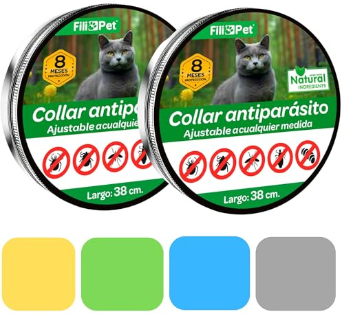 Collar Antipulgas y Garrapatas para Gatos|Pack Collar Antiparasitario Protección 8 Meses|Talla única, Totalmente Ajustable e Impermeable| Un Año Entero de Protección (Azul, 30cm)