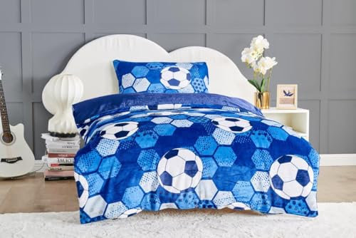 GC GAVENO CAVAILIA kids Duvet Cover Single - Football Bedding & Linen Set With Pillowcase - Soft Comforter Covers (135x200 cm) - Geometric Quilt Cover - Blue