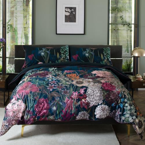 The Lyndon Company Tivoli Duvet Cover Set – 100% Cotton, Digitally Printed Botanical Bedding with Piped Edging & Button Fastening – Available in Single, Double, King & Super King Sizes [Na-Do]