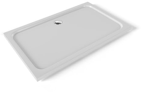 Piatto doccia in acrilico 80 x 130 cm, bianco, antiscivolo, antibatterico, struttura liscia, include valvola e griglia | Moments of Glass