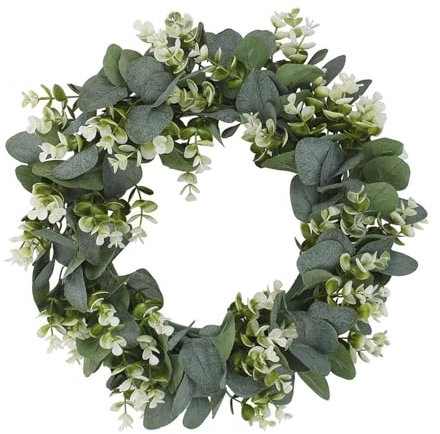 Artificial Eucalyptus Garland 45cm/17.5in Easter Wreath Front Door, Door Wreaths Outdoor All Year, Spring and Summer Green Flower Wreath Indoor and Outdoor Decoration