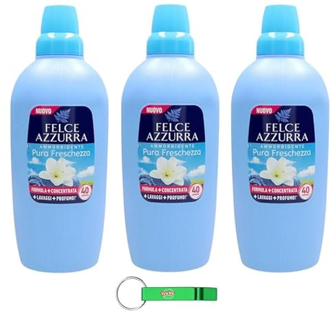 3 X Felce Azzurra Ammorbidente – Ammorbidente liquido con pura freschezza – Profumo inconfondibile 40 lavaggi 2 litri + Beni Culinari Portachiavi gratuito