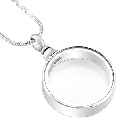 BIAIHQIE Pendentif Rond Transparent en Argent avec urne en Verre, Collier Souvenir de crémation pour Chien, Chat ou Cendres humaines, médaillon commémoratif Visible