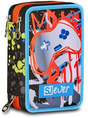 SJ GANG STYLE JAM GANG Astuccio Scuola 3 Zip Sj Ever, Arancio, Portapenne Triplo Scomparto Completo Di Penne, Matite, Colori, Accessori Zaino, Scuola Elementare, Bambino