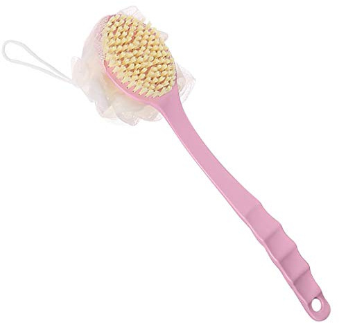 Cepillo de ducha de mango largo, esponja de cerdas suaves, masaje exfoliante de espalda, rosa, polvo nórdico, 2 en 1